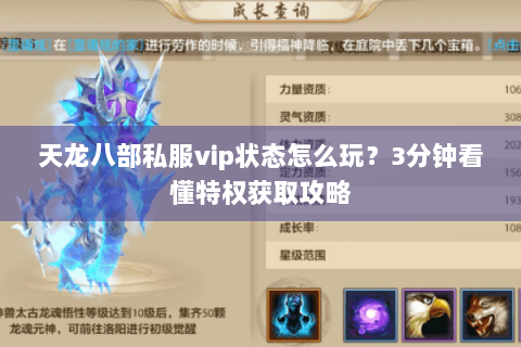 天龙八部私服vip状态怎么玩？3分钟看懂特权获取攻略