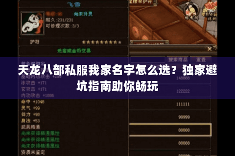 天龙八部私服我家名字怎么选？独家避坑指南助你畅玩