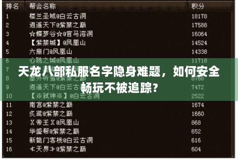 天龙八部私服名字隐身难题，如何安全畅玩不被追踪？