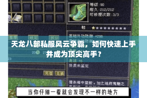天龙八部私服风云争霸，如何快速上手并成为顶尖高手？