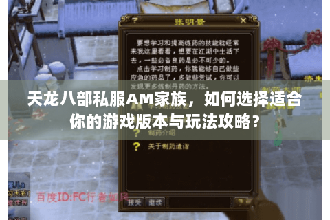 天龙八部私服AM家族，如何选择适合你的游戏版本与玩法攻略？