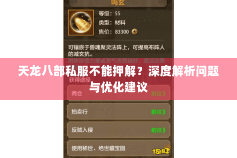 天龙八部私服不能押解?深度解析问题与优化建议 天龙八部私服不能押解?深度解析问题与优化建议