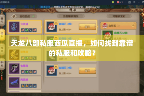 天龙八部私服西瓜直播，如何找到靠谱的私服和攻略？