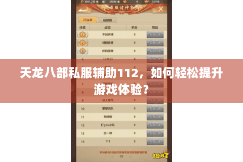 天龙八部私服辅助112，如何轻松提升游戏体验？